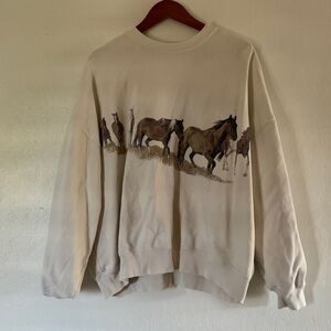 pacsun white oversized horse graphic sweater | size: L
